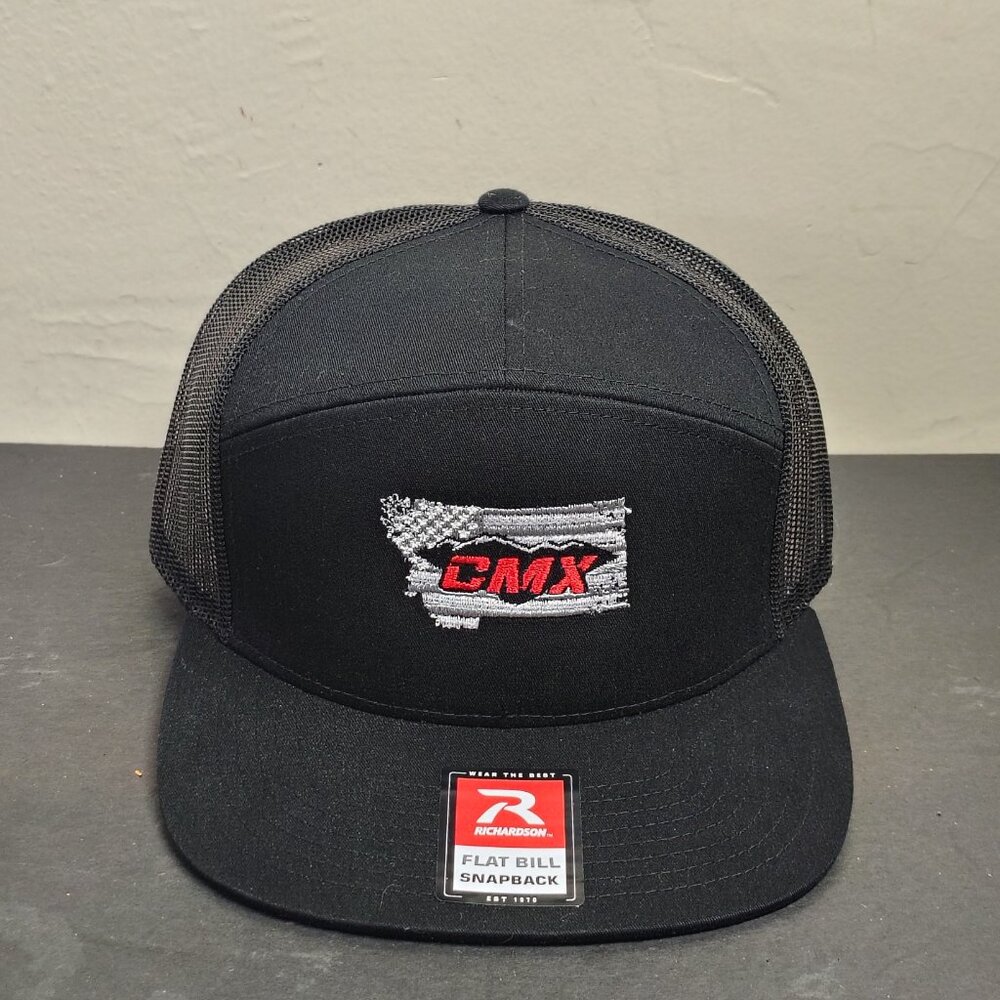 CMX Snowbikes Hat Cap Snap Back Black Panel Embroidered Montana Logo Winter Spor